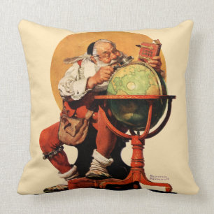 Santa at the Globe Throw Pillow