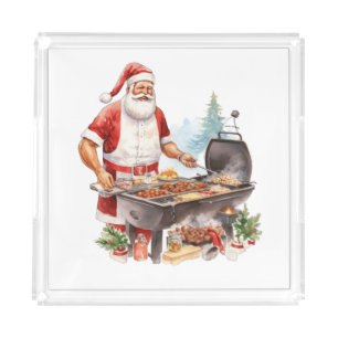 Santa at the Grill at Christmas Acrylic Tray