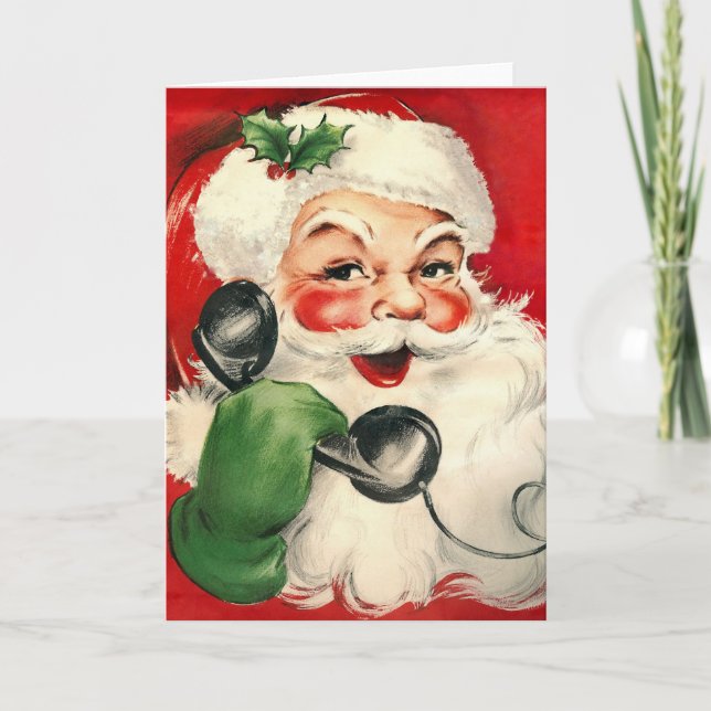 Santa at the Phone Holiday Card (Front)