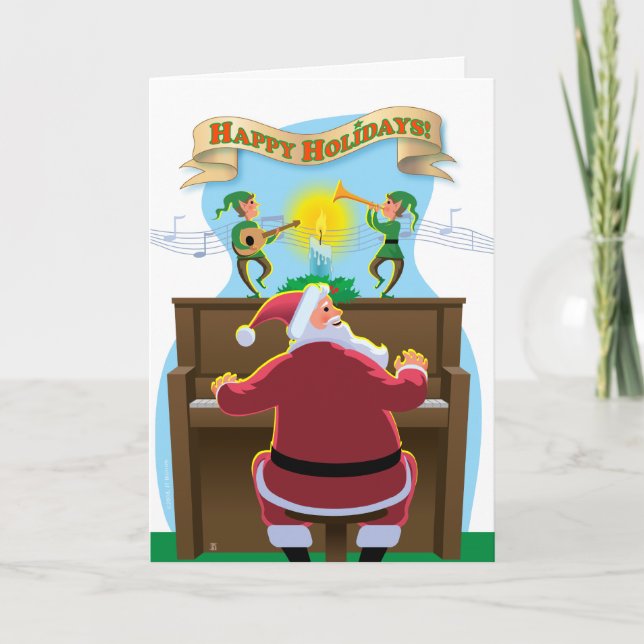 Santa at the Piano Holiday Card (Front)