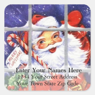 Santa at the Window Vintage Christmas Address Square Sticker