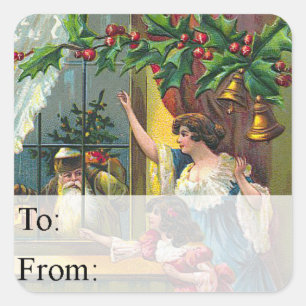 Santa At The Window Vintage Gift Tag