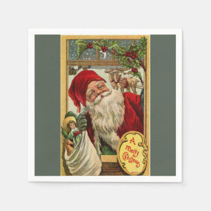 Santa at the Window with Bag of Toys Paper Napkins