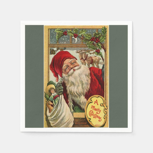 Santa at the Window with Bag of Toys Paper Napkins (Front)