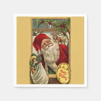 Santa at the Window with Toy Bag Paper Napkin