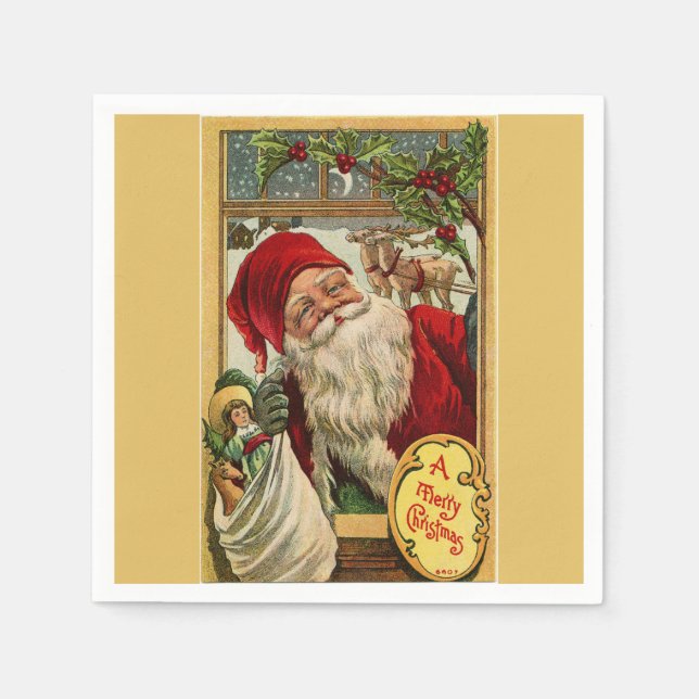 Santa at the Window with Toy Bag Paper Napkins (Front)