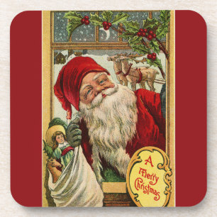 Santa at the Window with Toys Drink Coaster