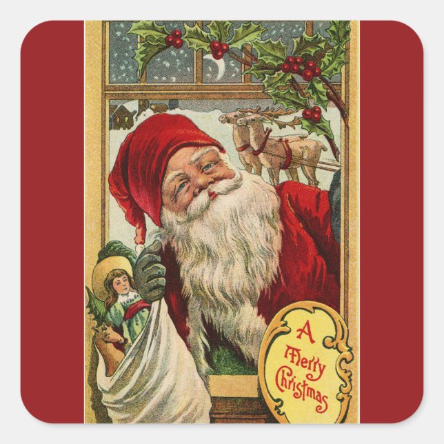 Santa at the Window with Toys Square Sticker (Front)