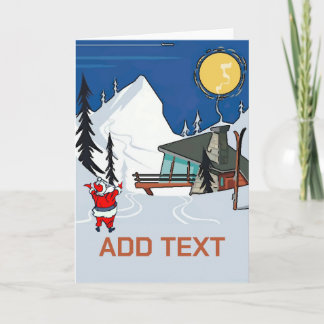 Santa at Vintage Snow Chalet, add text, Card