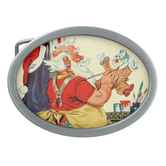 Santa at Work Oval Belt Buckle (Front)