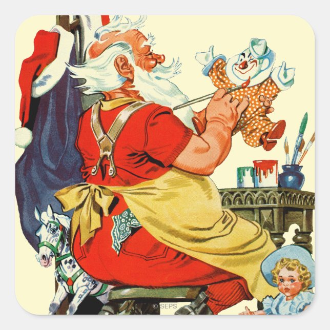 Santa at Work Square Sticker (Front)