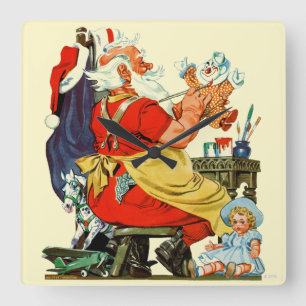 Santa at Work Square Wall Clock