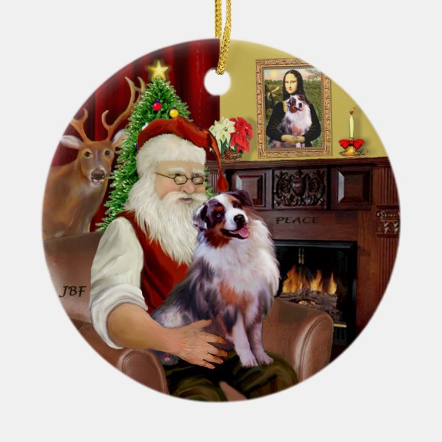 Santa - Aussie Shepherd 1 Ceramic Ornament (Front)