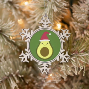 Santa Avocado Ceramic Ornament