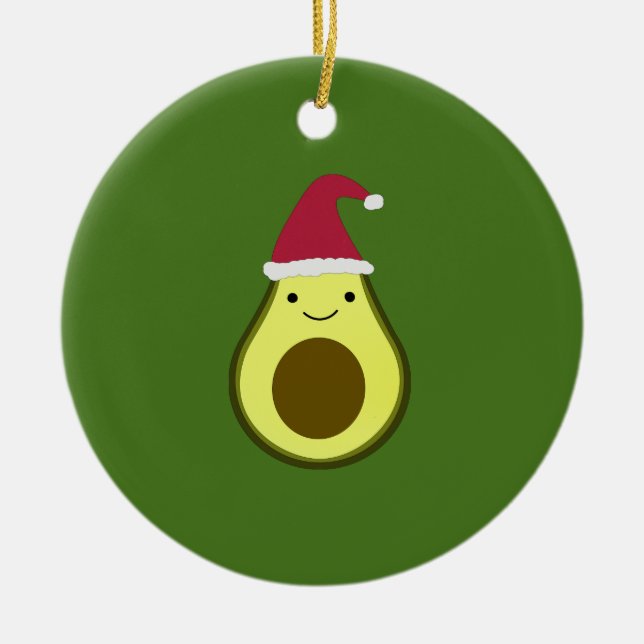 Santa Avocado  Ceramic Ornament (Front)