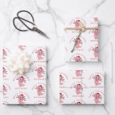 Christmas Santa Hat & Custom Name Pattern Kraft Wrapping Paper