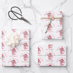 Santa Axolotl Cute Pattern Name Merry Christmas Wrapping Paper Sheets