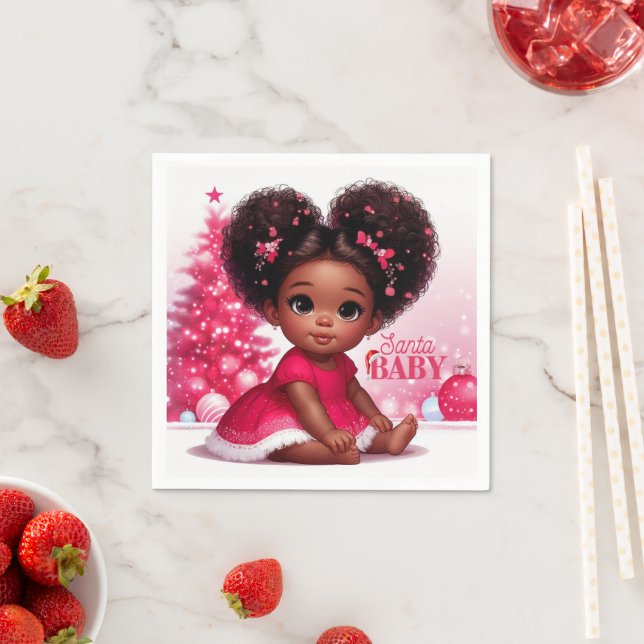 Santa Baby Afro Puff Infant Girl Christmas Napkins (Insitu)