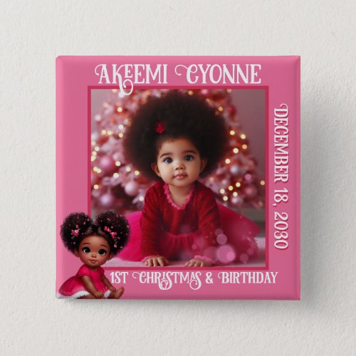 Santa Baby Afro Puff Infant Girl Christmas Photo Button