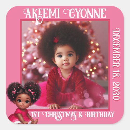Santa Baby Afro Puff Infant Girl Christmas Photo Square Sticker