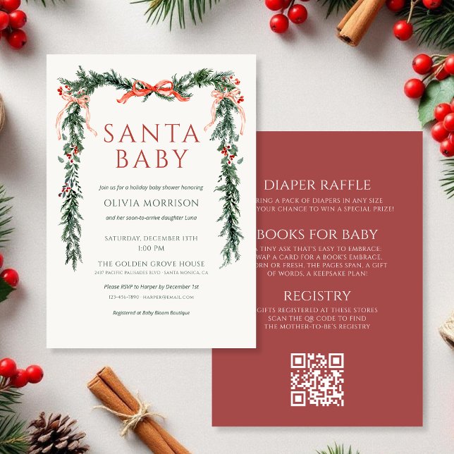 Santa Baby All in One Bow Christmas Baby Shower Invitation (Creator Uploaded)