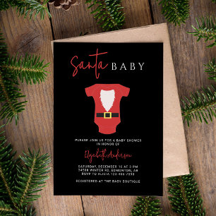 Santa Baby Baby Shower Christmas Modern Black Red Invitation