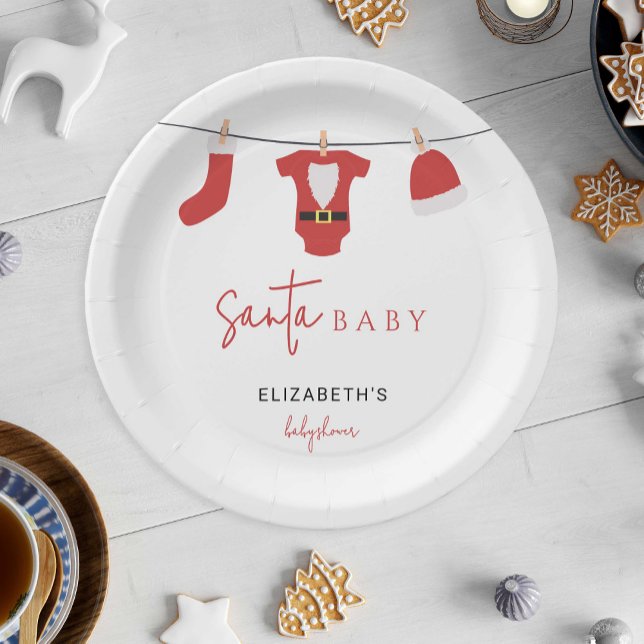 Santa Baby Baby Shower Clothesline Christmas Paper Plates (Creator Uploaded)