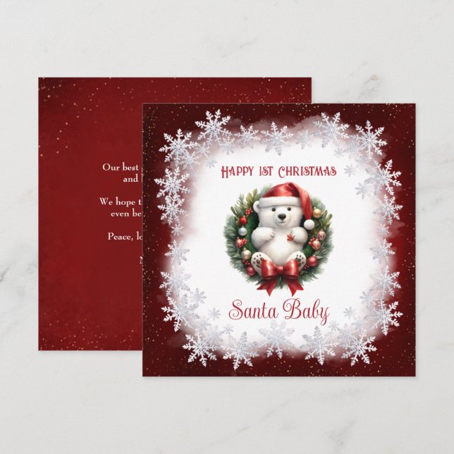 Santa Baby Bear 1st Christmas New baby Holiday Card (Front/Back)