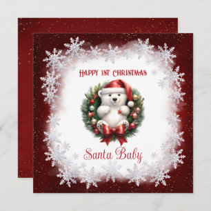 Santa Baby Bear 1st Christmas New baby Holiday Card