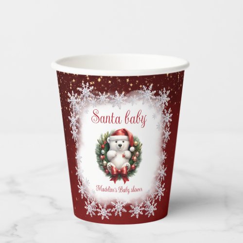 Santa Baby Bear Christmas Baby Shower Paper Cups
