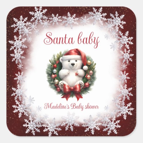 Santa Baby Bear Christmas Baby Shower Sticker