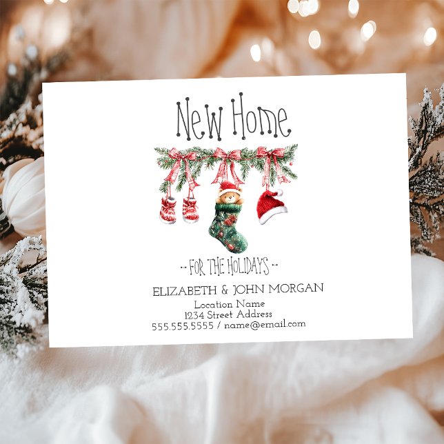 Santa Baby Bear Christmas Clothesline New Address Announcement Postcard (Creator Uploaded)