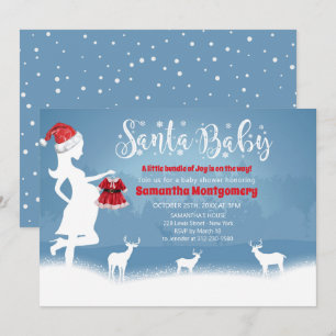 Santa Baby Blue And Red Christmas Baby Shower Invitation