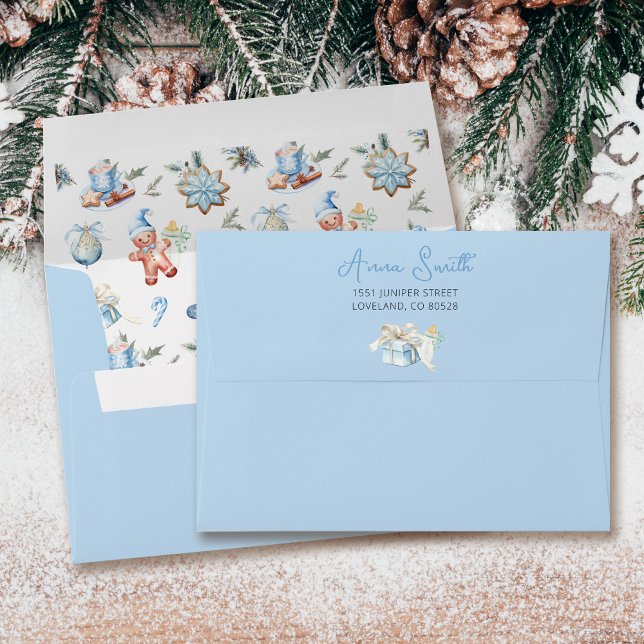Santa Baby Blue Baby Shower Return Address  Envelope (Creator Uploaded)