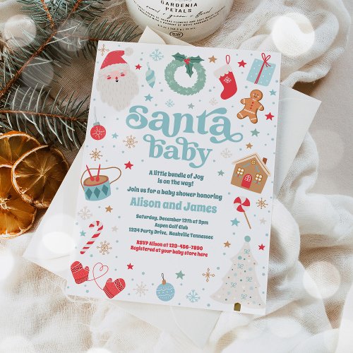 Santa Baby Blue Boy Christmas Baby Shower  Invitation