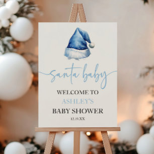 Santa Baby Blue Christmas Baby Shower Welcome Sign
