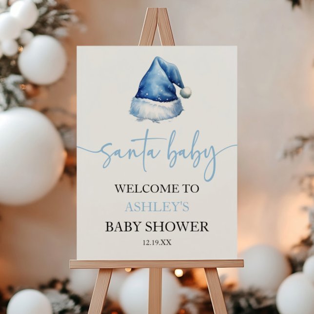 Santa Baby Blue Christmas Baby Shower Welcome Sign (Creator Uploaded)
