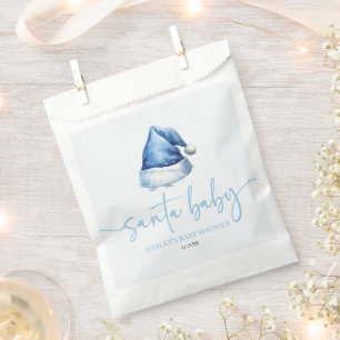 Santa Baby Blue Hat Christmas Holiday Baby Shower Favor Bag
