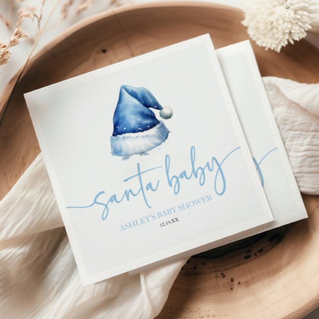 Santa Baby Blue Hat Christmas Holiday Baby Shower Napkins (Creator Uploaded)