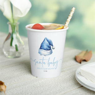 Santa Baby Blue Hat Christmas Holiday Baby Shower Paper Cups