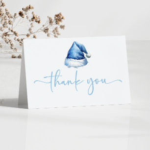 Santa Baby Blue Hat Christmas Holiday Baby Shower Thank You Card