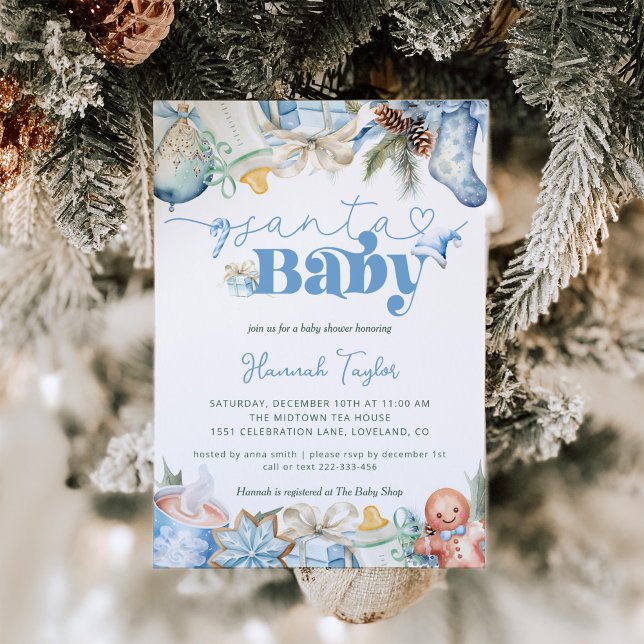 Santa Baby Boy Christmas Baby Shower Invitation (Creator Uploaded)