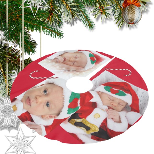 Santa Baby Candy Cane Custom Family Photos Brushed Polyester Tree Skirt (Baby Candy Cane Your Custom Family Photos Brushed Polyester Tree Skirt)