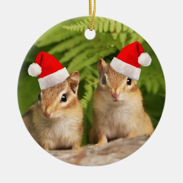 Santa Baby Chipmunks Ceramic Ornament (Front)