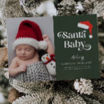 Santa Baby Christmas Baby Photo Birth  Announcement<br><div class="desc">Whimsical holiday birth announcement card with 2 photos of your newborn featuring a text in retro swirly font that says "santa baby."</div>