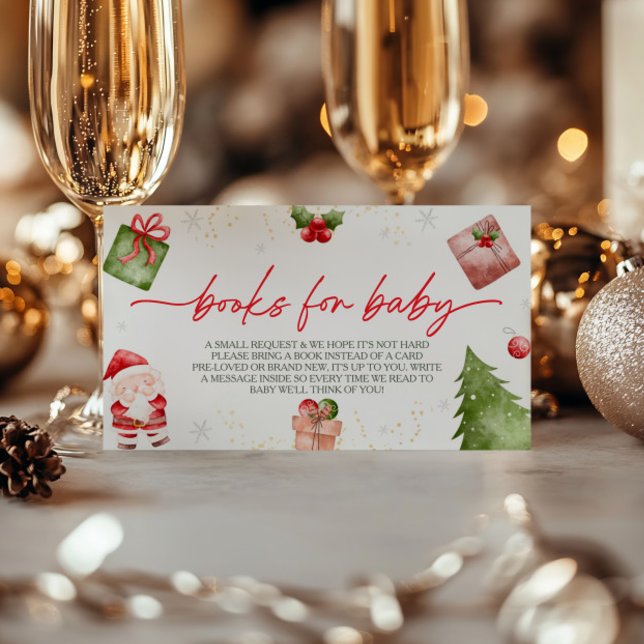 Santa Baby Christmas Baby Shower Book Request Enclosure Card (Creator Uploaded)