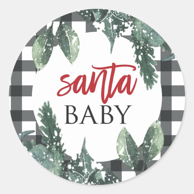 Santa Baby Christmas Baby Shower Classic Round Sticker (Front)
