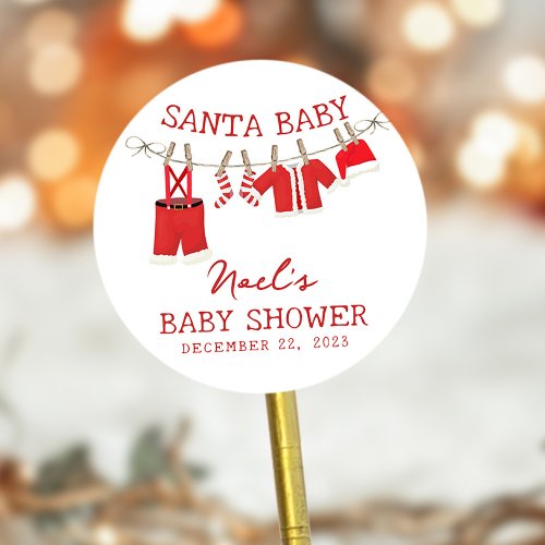 Santa Baby Christmas Baby Shower Classic Round Sticker