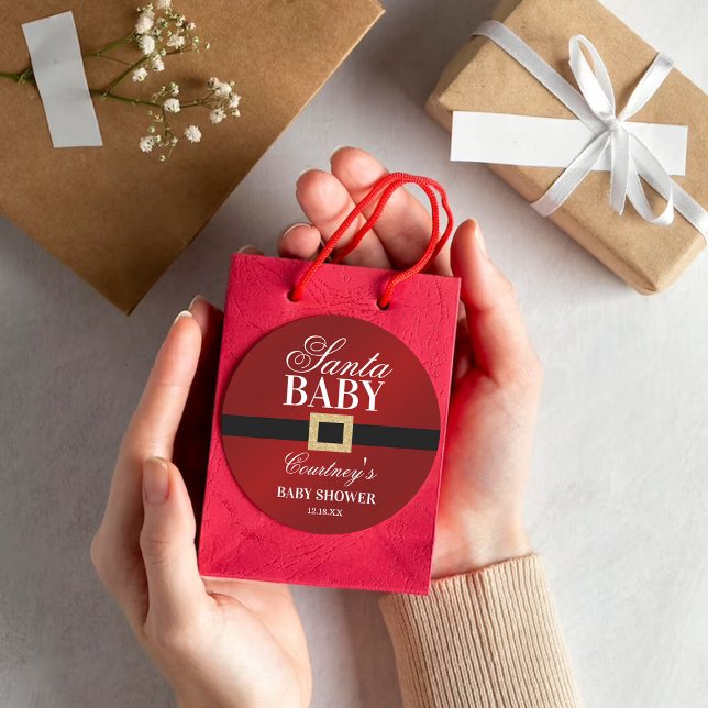 Santa Baby | Christmas Baby Shower Classic Round Sticker (Creator Uploaded)