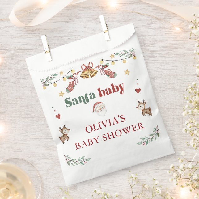 Santa Baby Christmas Baby Shower Favor Bag (Clipped)